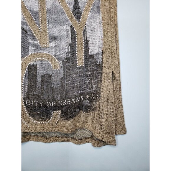 The Clas-sic Womens L Blouse Y2K Loose Knit Sheer NYC City Of Dreams Scoop Neck - Picture 3 of 6